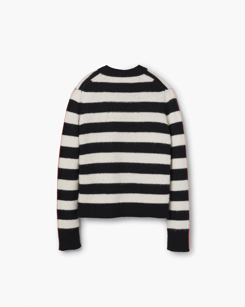 Marc Jacobs The Striped Brushed Logo Sweater Black / White | FNGWQD601