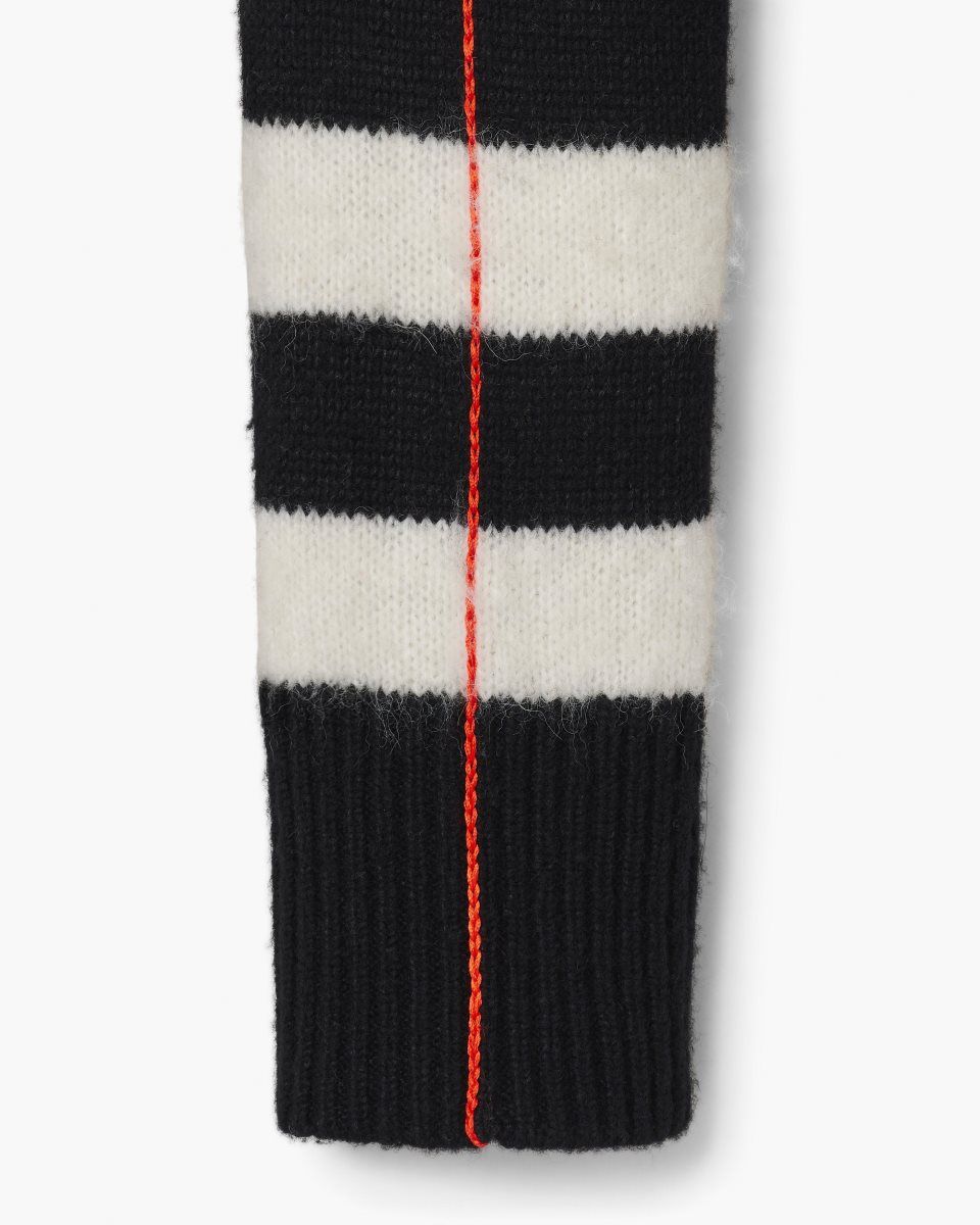 Marc Jacobs The Striped Brushed Logo Sweater Black / White | FNGWQD601