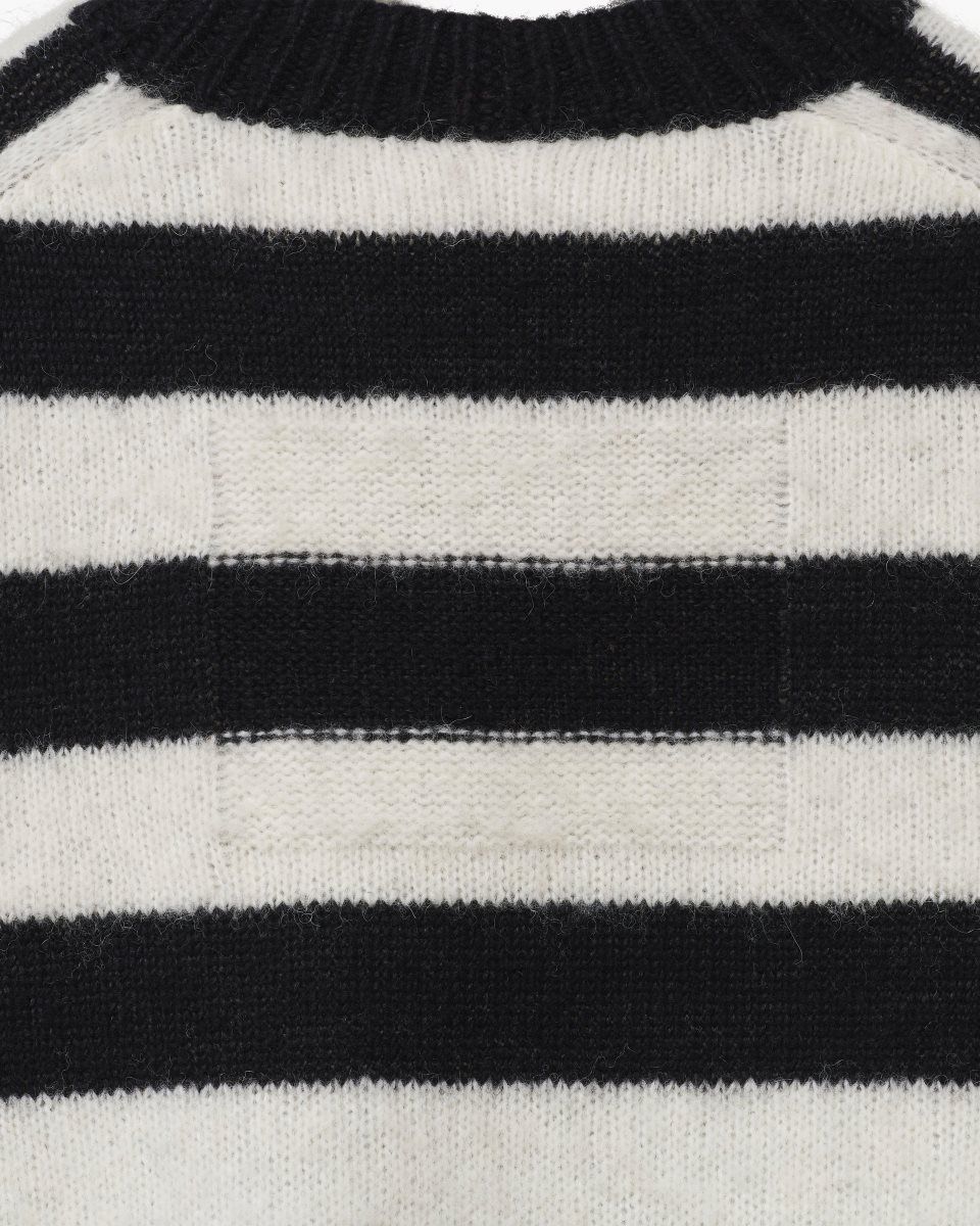 Marc Jacobs The Striped Brushed Logo Sweater Black / White | FNGWQD601