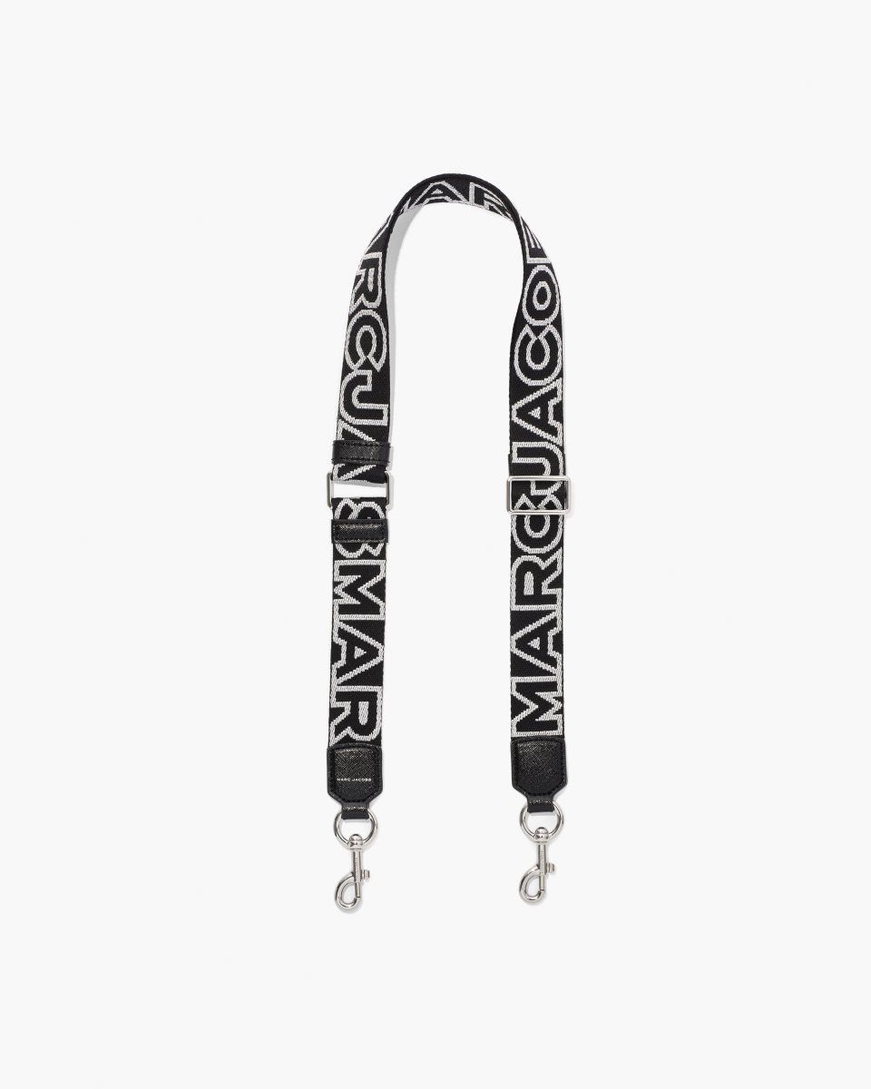 Marc Jacobs The Thin Outline Logo Webbing Strap Black / Silver | XPDFHT430