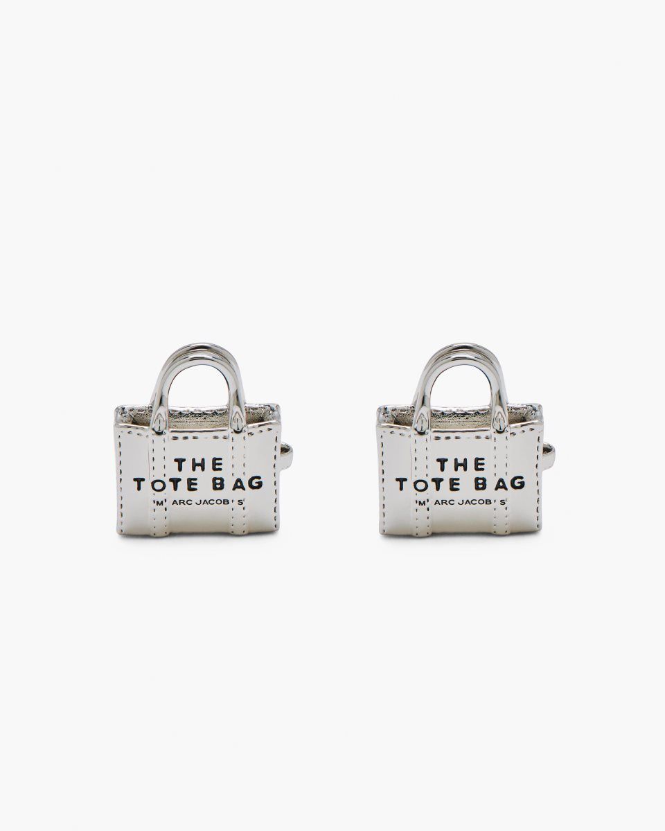 Marc Jacobs The Tote Bag Stud Earrings Light Silver | LMRUCD076