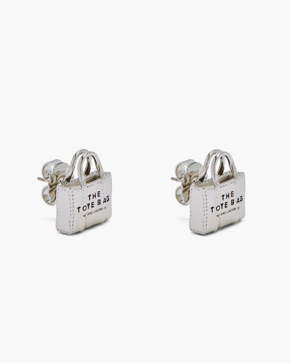 Marc Jacobs The Tote Bag Stud Earrings Light Silver | LMRUCD076