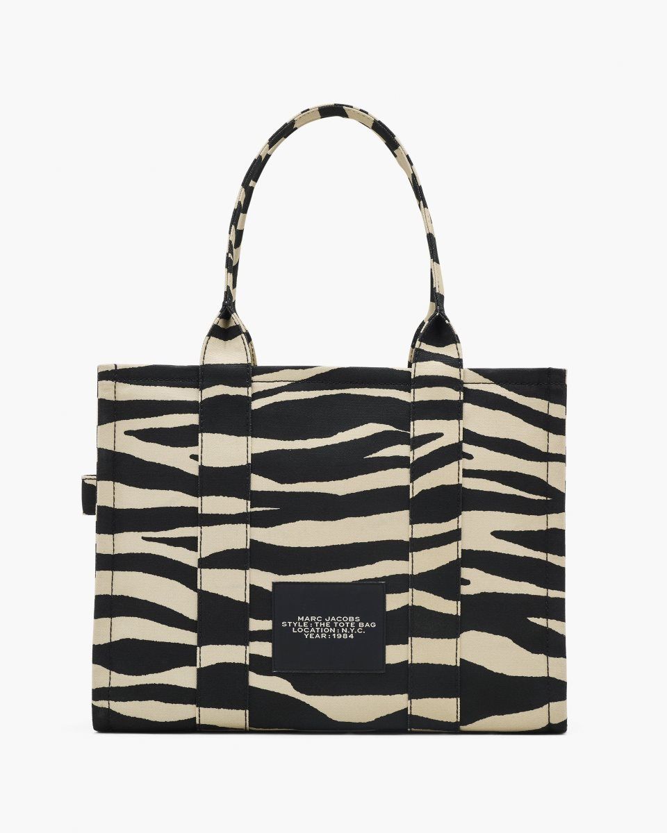 Marc Jacobs The Zebra Canvas Large Tote Bag Black / White | VEZHYA742