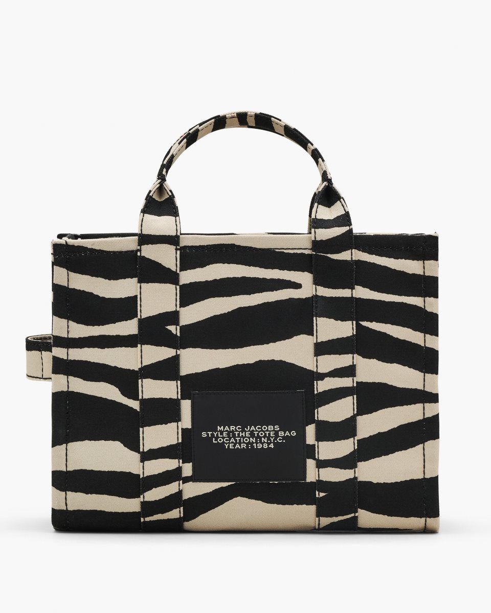 Marc Jacobs The Zebra Canvas Medium Tote Bag Black / White | UNTCEI974